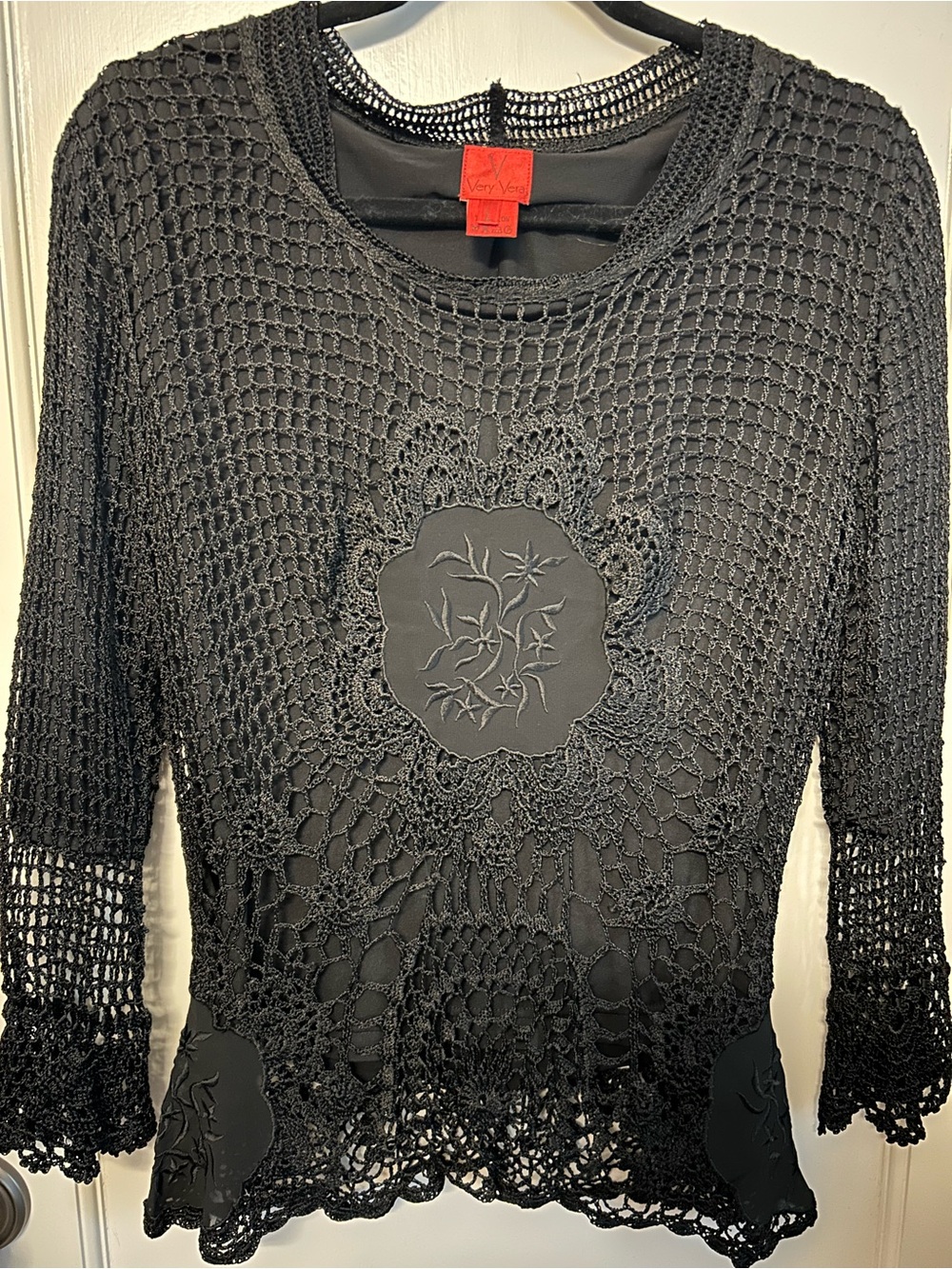 VERY VERA Black Crochet Overlay Top